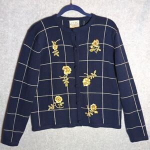 Susan Bristol Vintage 1991 Hand Embroidered Floral Button Up‎ Cardigan Large